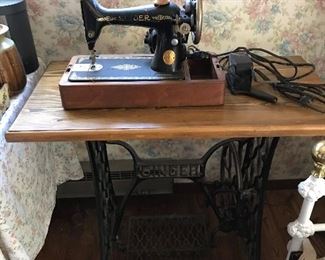 Singer Sewing Machine with Motor  +  Table made from the base of an Antique Singer Sewing Machine Base 