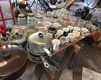Lamps, glasses, mugs, pans, teapot, jars