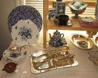 Blue and white porcelain, Silverplate serving pieces