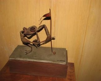 Metal frog sculpture by Hibben 