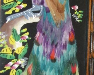Vintage Peacock Art Hanging made with Feathers