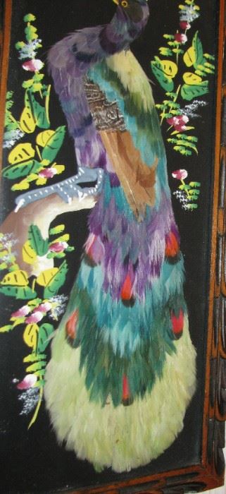 Vintage Peacock Art Hanging made with Feathers