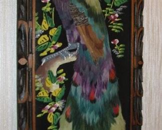 Vintage Peacock Art Hanging made with Feathers