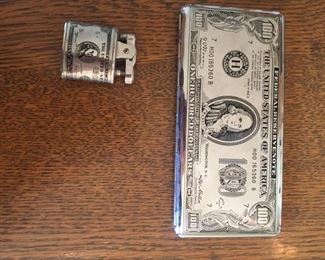 $100 bill cigarette case with matchinglighter
