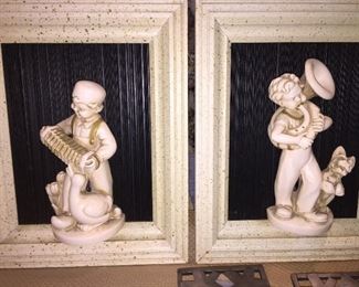 Pair of musical boys framed art