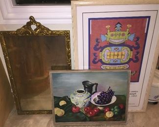 Mirror, poster and fruit painting