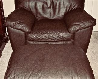 Brown leather oh-so-comfy lounge chair and matching ottoman