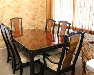 Inlaid wood table with 6 chairs