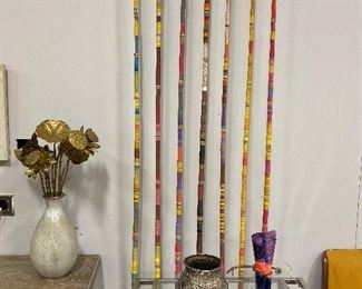 Frank Fleming wrapped bamboo mounted “Peace Poles”