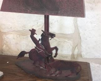 tin western table lamp