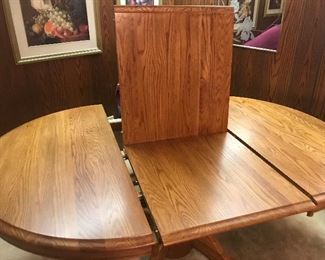 oak table view of the built in leaf