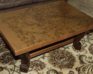 Copper and wood coffee table