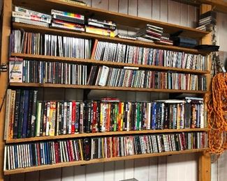 Media center. DVDs, CDs, VHS tapes.