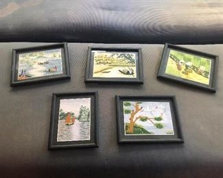 These are framed, very intricate needlepoint creations. It must have taken DAYS to make each one get your hands off these you don't deserve them