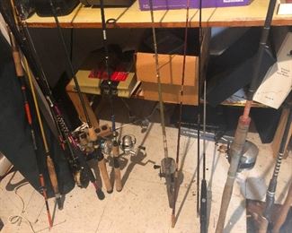 Fishing poles gathered for a house meeting to determine who leaves dishes in the sink