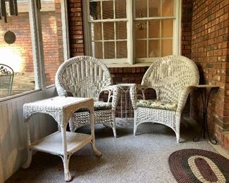 Wicker chairs and table also metal table