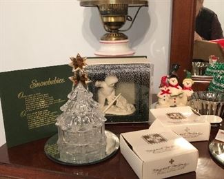 Dept 56 Snowbabies, crystal Christmas tree, Margaret Furlong porcelain cross ornaments