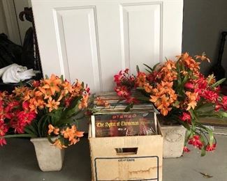 Nice silk flowers and record albums