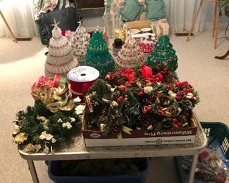 Candle wreaths, and vintage Christmas trees made with safety pins.