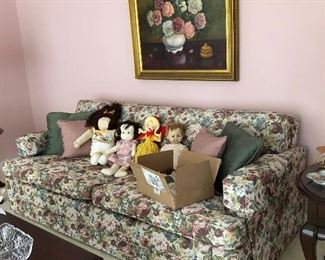Small sleeper sofa, original painting, handmade and store brought dolls