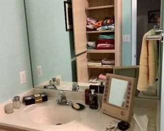 Towels, vintage make-up mirror