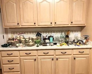 Kitchen utensils, dishes, crystal...