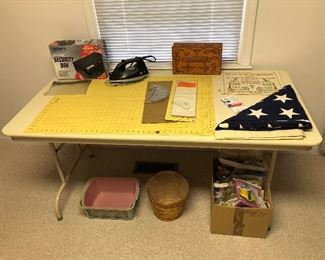 Security Box, iron, old King candy box, USA flag, folding table