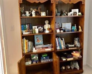 Two wood bookcases, games, smalls
