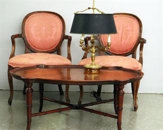 Heckman coffee table, Pair of arm chairs