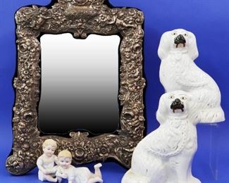 Repousse Mirror, Staffordshire Dogs, Piano Babies
