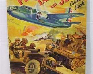 1942 Lg. format US Military Coloring book including War Planes, Tanks and Jeeps, 10 1/2 x 15"h. 
