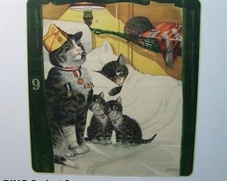 WWII C&O Railroad calendar top depicts Chessie Cat family in RR Sleeping Car.
