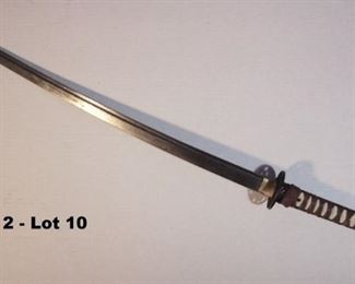 Early 20th C. Japanese Katana Sword, 40" long, no scabbard, Damascus pattern on blade 
