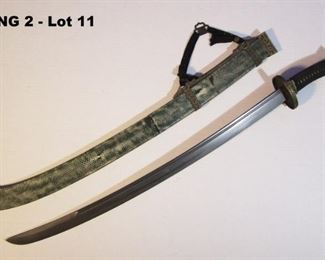 19th C. Chinese Dao Sword, Fangshi Style with Shagreen covered Scabbard, 36" long.
