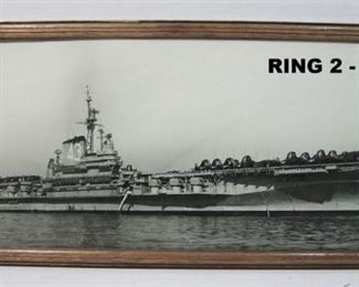 Lg. Panoramic photo of WWII Aircraft Carrier showing  Fighter planes on deck, 24x10 1/2"h.

