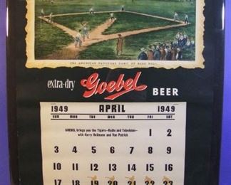 1949 Goebel Beer Adv. Calendar with Baseball Scene, 18" X 21"
