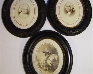 3 1870s Albumen Photos of General Washington incl. Martha, in period oval frames.
