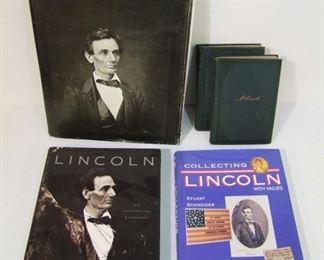 5 Books on Abraham Lincoln including: 1979 1st edition "The Face of Lincoln" by Mellon, Viking Press; 1992-1st edition "Lincoln" by Kunhardt; 1997 "Collecting Lincoln with Values" by Schiffer Books; 1921 2 vol. set "Herndon's Lincoln" by Herndon.
