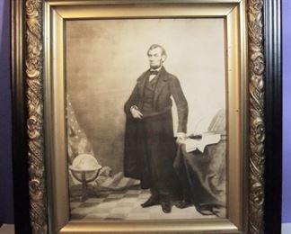 1880 Engraving of Standing Lincoln in Victorian Frame.  26" X 30"

