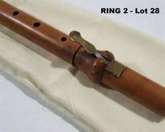 Civil War lemon wood Flute stamped William Hall & Son, N. York, brass trim, 24" long with a wool travel sleeve.
