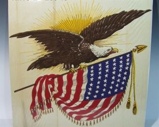 WWI Printed eagle banner, tissue print, 19x19"h.
