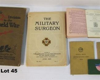 6 WWI Military books and booklets including: The 32nd Division; Dated 1918 The Military Surgeon; Infantry Training dated 1914; US Army Signal book dated 1916; Soldiers French Phrase book; 1919 Soldiers Italian Phrase book.
