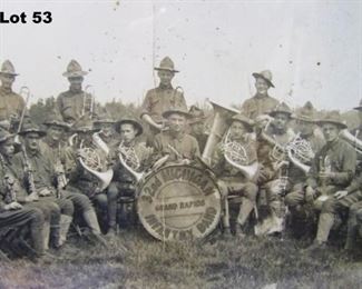 WWI Panoramic framed photo of 32nd Michigan Infantry Band, Grand Rapids, MI, 21 1/2x12"h.
