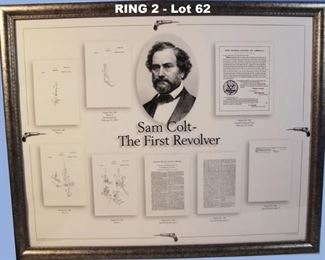 2006 Lg. Framed Color litho of "Sam Colt, the First Revolver", with Patent images, 24" X 30"
