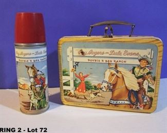 1950s All metal Roy Rogers & Dale Evans lunch box with orig. thermos in exc. cond.
