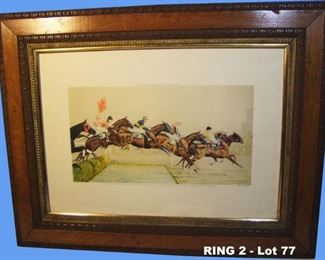 1931 Framed pencil signed litho of Grand National Horse Race by Paul Brown (1893-1958) 24"X32"
