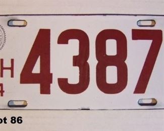 1914 Michigan Porcelain License Plate, 4 1/2" X 12" 
