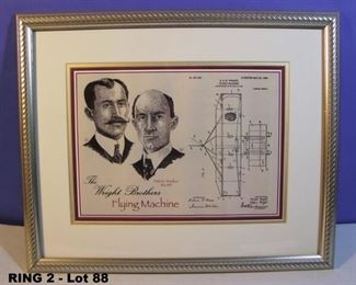 Framed US Patent for Wright Bros. Flying Machine, 18" X 22"
