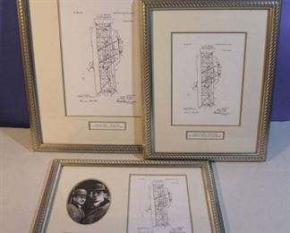 3 Framed US Patent Prints of Wright Bros. Flying Machine, largest: 18" X 22"
