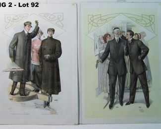 Dated 1910 2 large illustrations from a Tailor's book picturing Men's Suits and Coats, 16x22"h.
